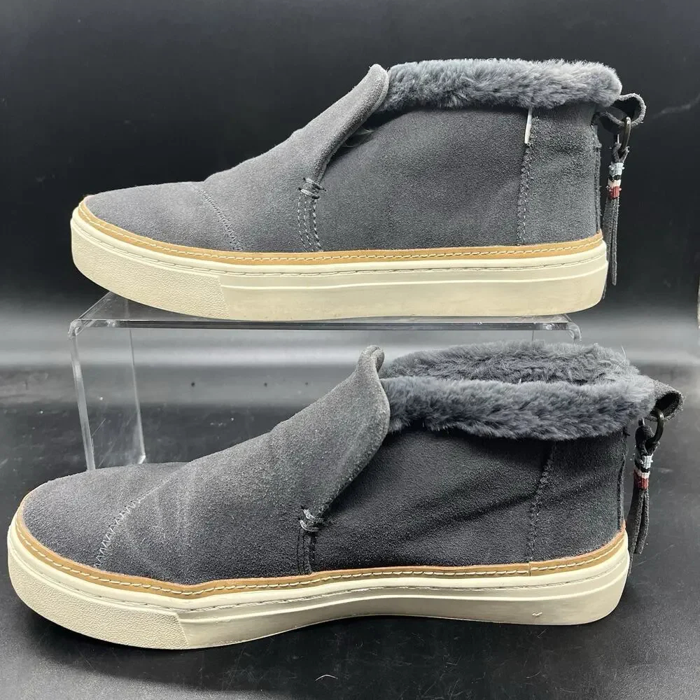 TOMS womens paxton sneaker gray faux fur size 7.5 slip on casual comfort